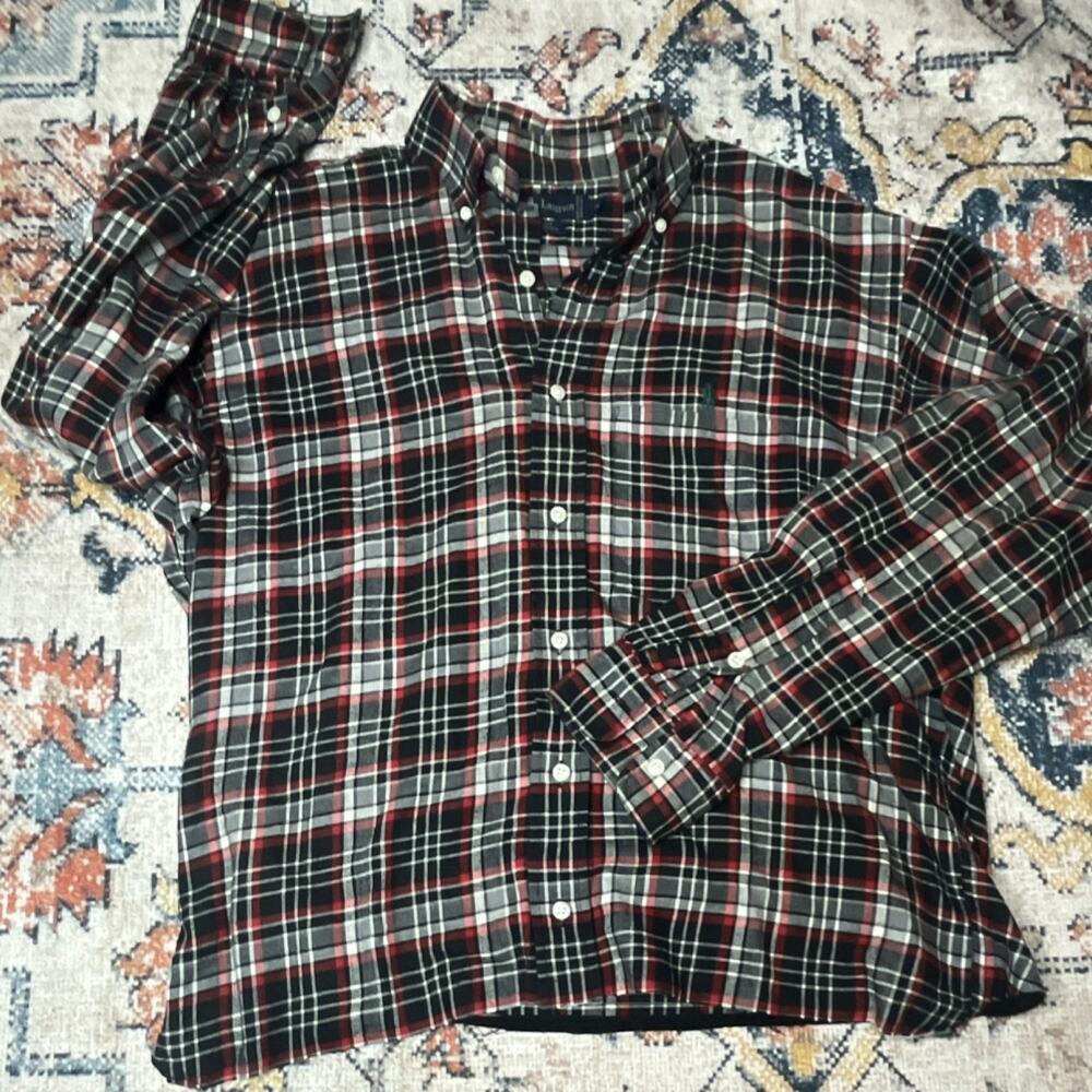Vintage Ralph Lauren Blaire Cotton Plaid Long Sleeve Shirt Red Black Small